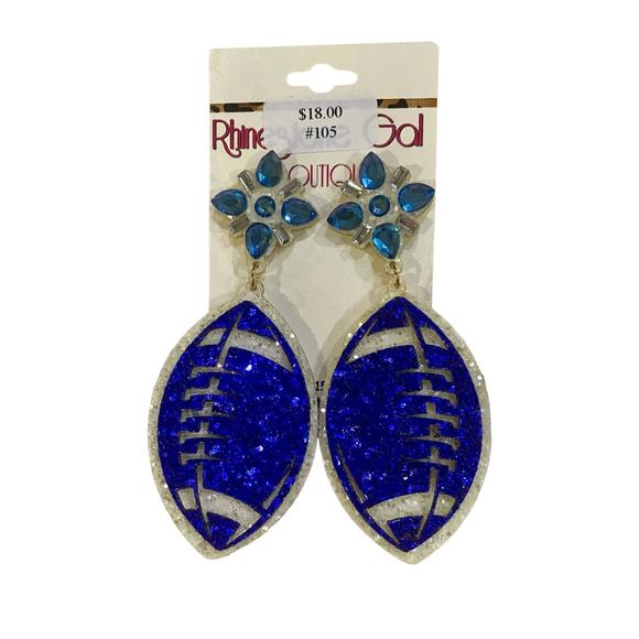 NEW PREP OBSESSED glitter football earrings in royal blue - Picture 1 of 1